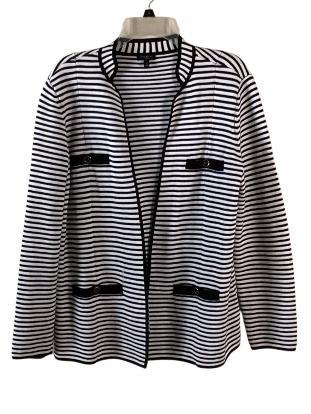Talbots Striped Open Front Sweater Cardigan X (16W) Black White